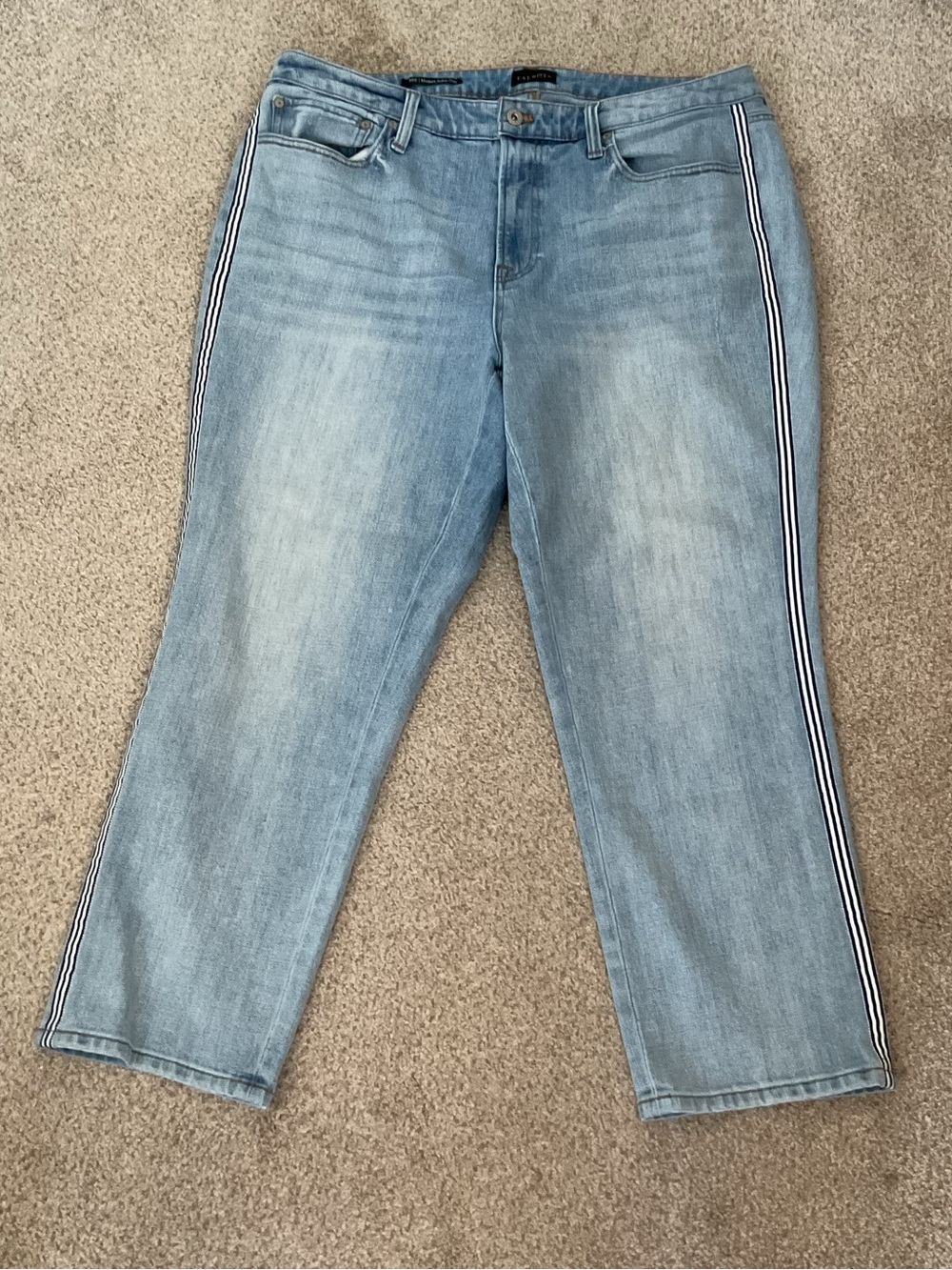 Talbots Light Blue Cropped Jeans with Black & White Side Stripe 16W